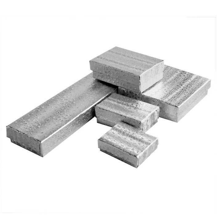 Cotton Filled Jewelry Box Assortment in Silver Foil