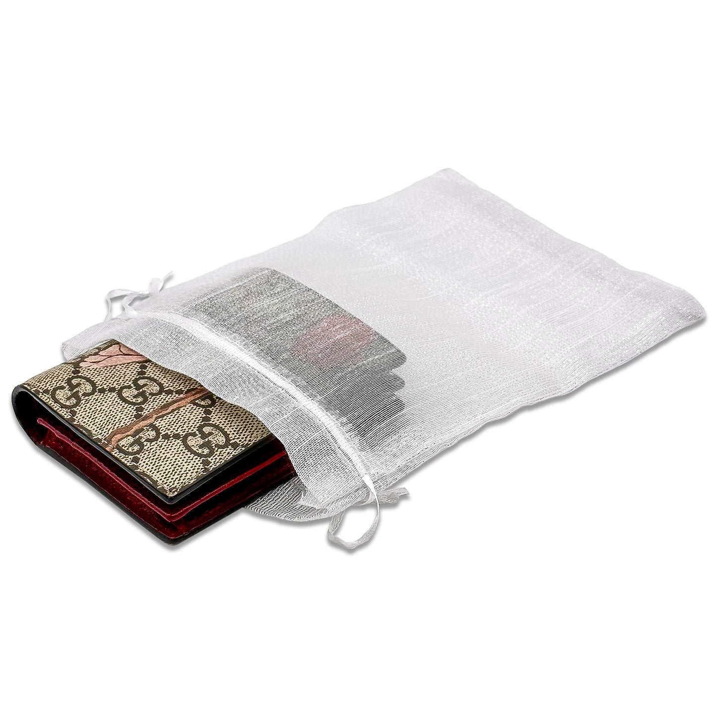 96-Pack Silver Striped Weave Organza Drawstring Pouch Gift Bags