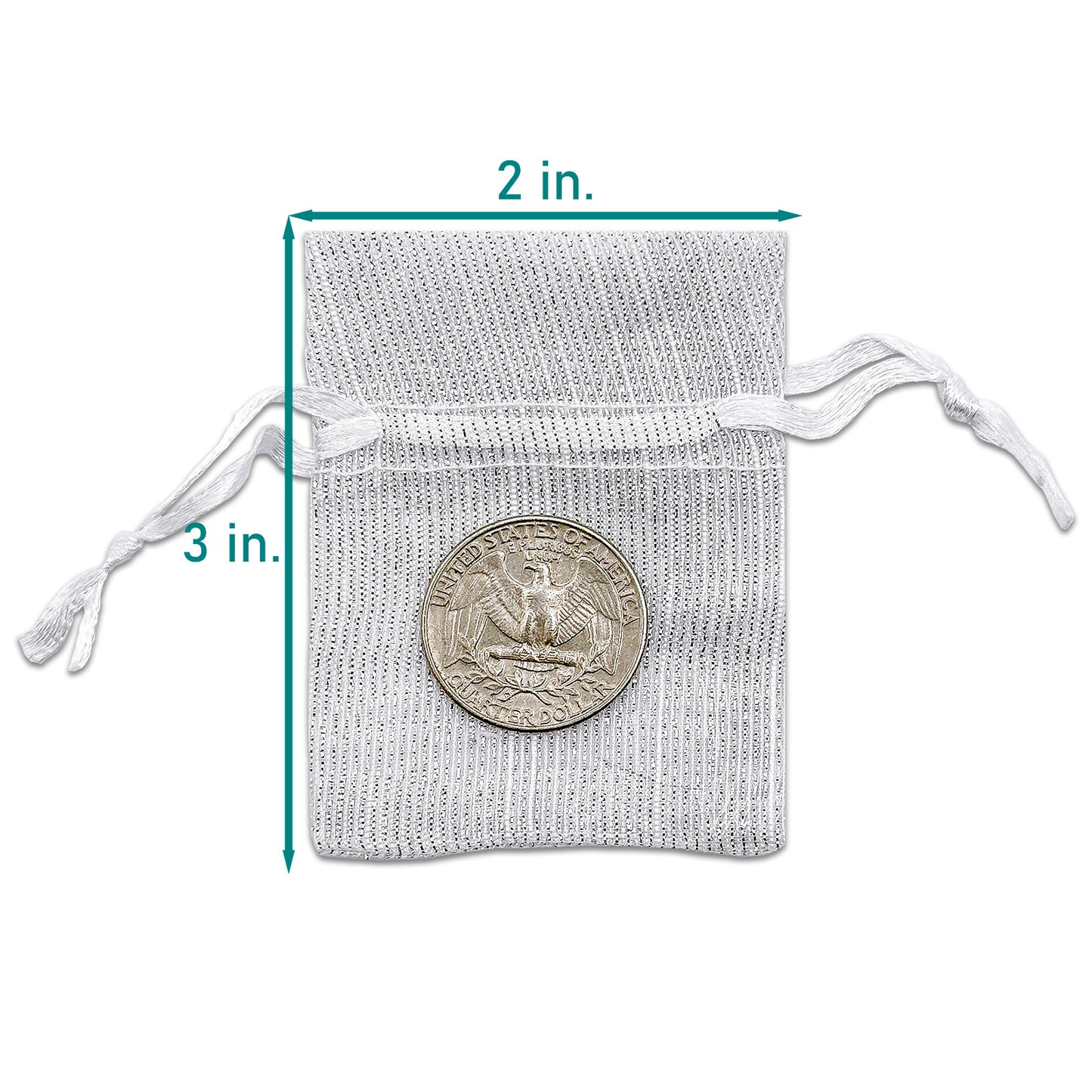 96-Pack Silver Striped Weave Organza Drawstring Pouch Gift Bags