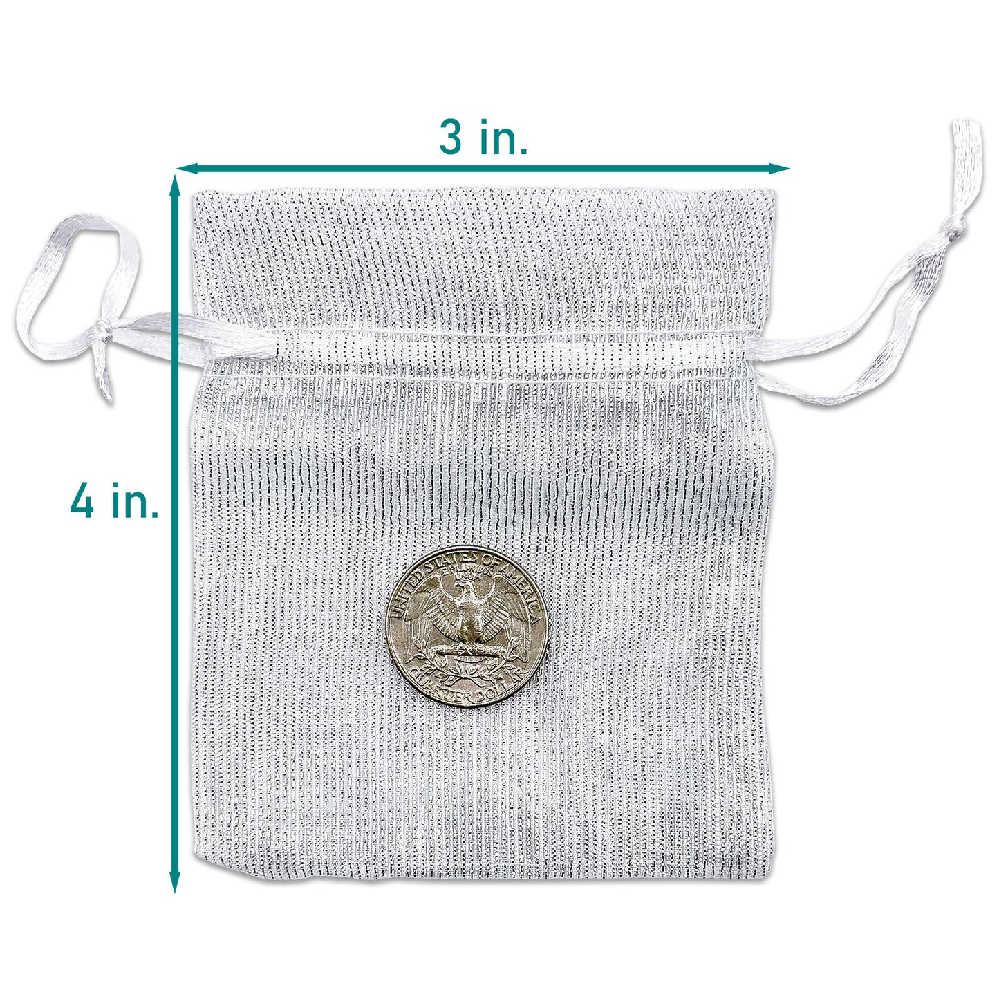 96-Pack Silver Striped Weave Organza Drawstring Pouch Gift Bags