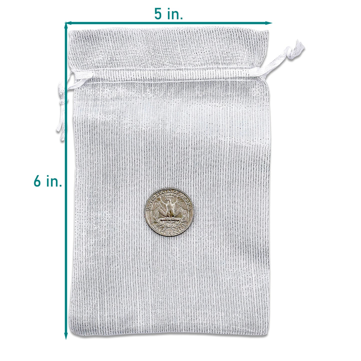 96-Pack Silver Striped Weave Organza Drawstring Pouch Gift Bags