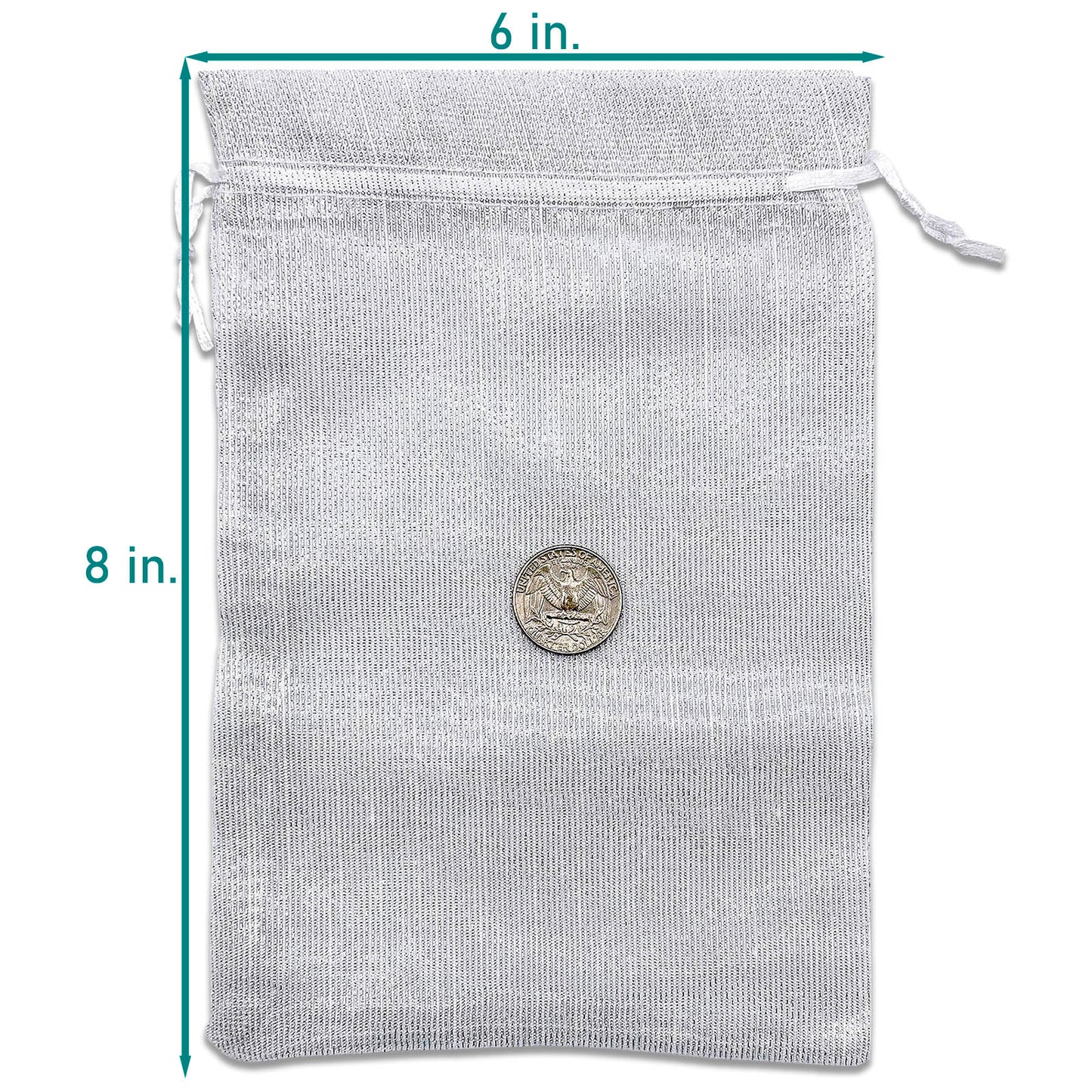 96-Pack Silver Striped Weave Organza Drawstring Pouch Gift Bags
