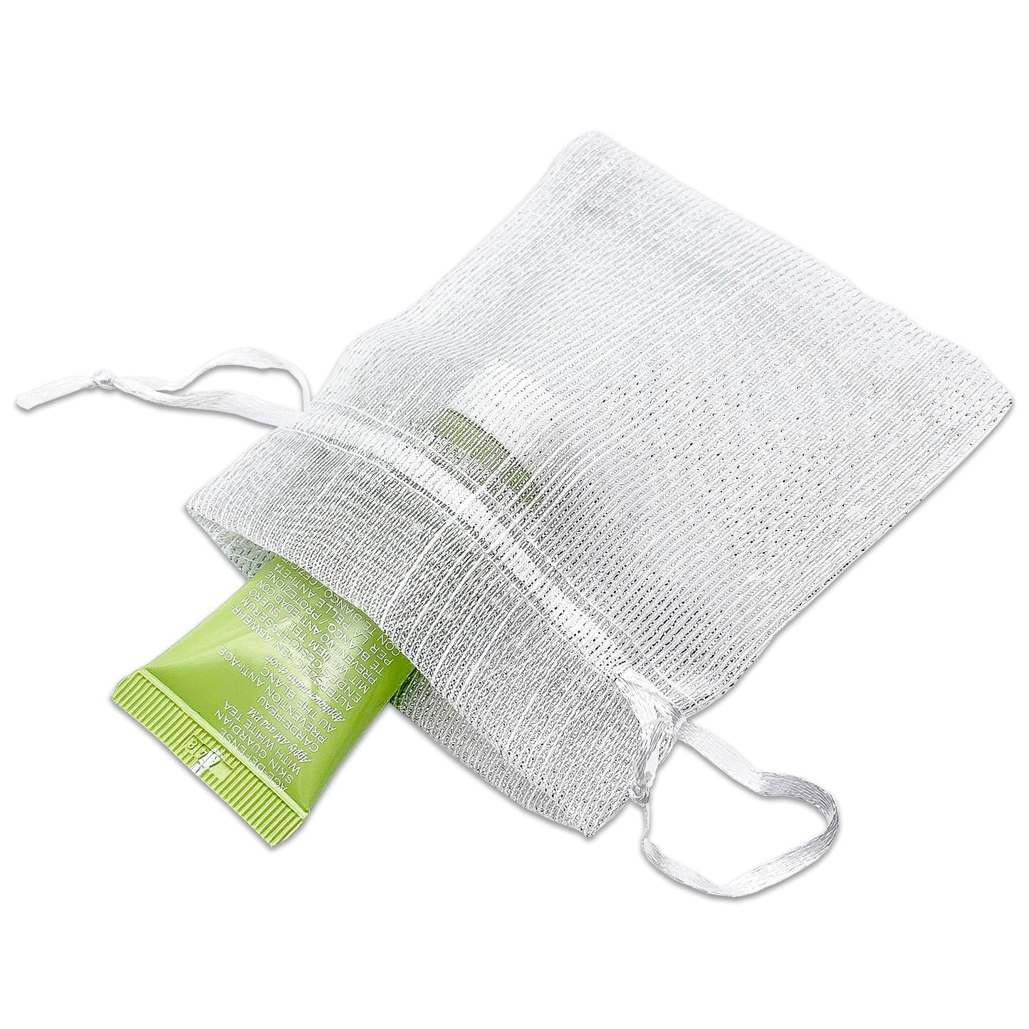 96-Pack Silver Striped Weave Organza Drawstring Pouch Gift Bags