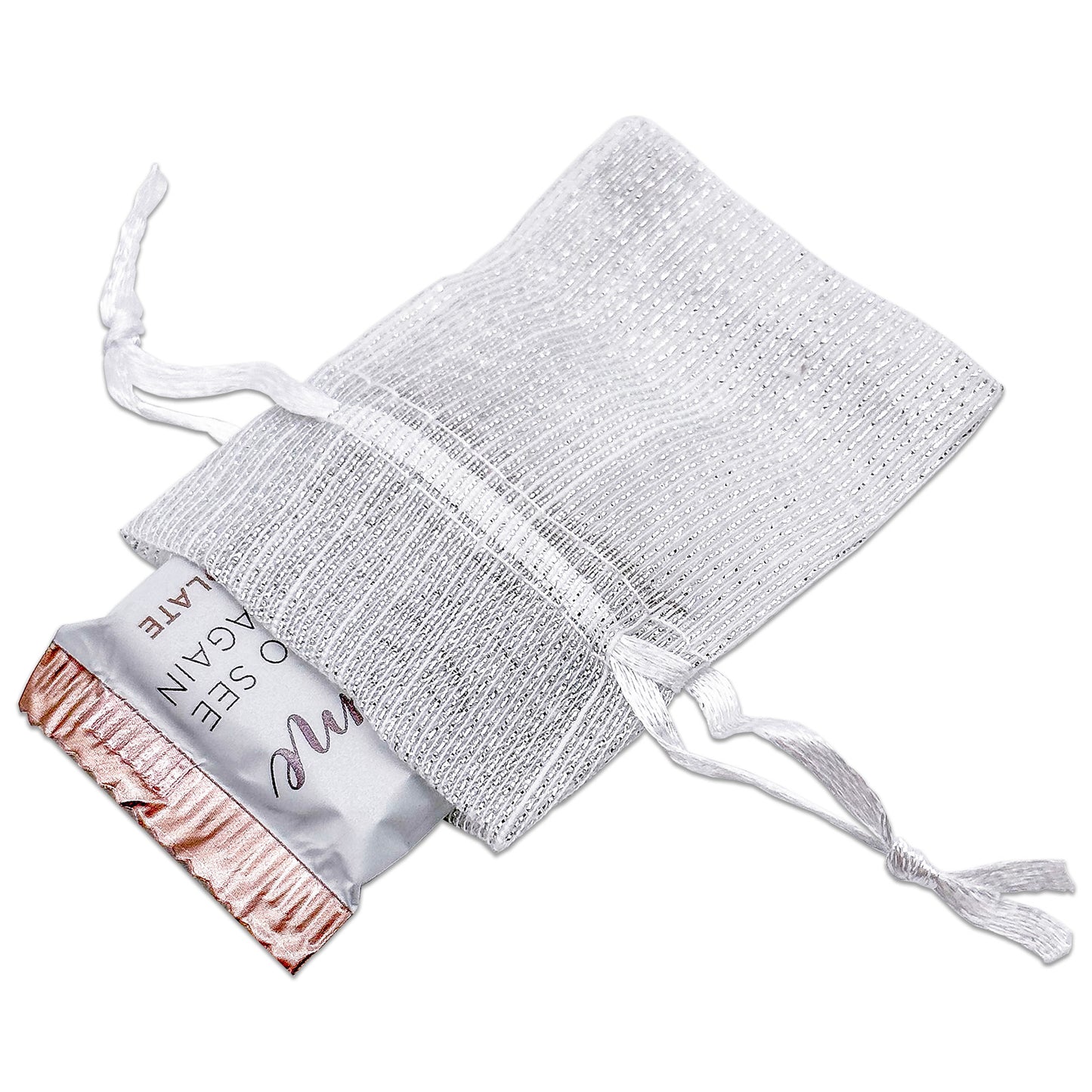 96-Pack Silver Striped Weave Organza Drawstring Pouch Gift Bags