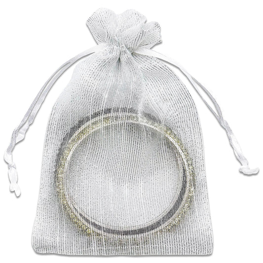 96-Pack Silver Striped Weave Organza Drawstring Pouch Gift Bags