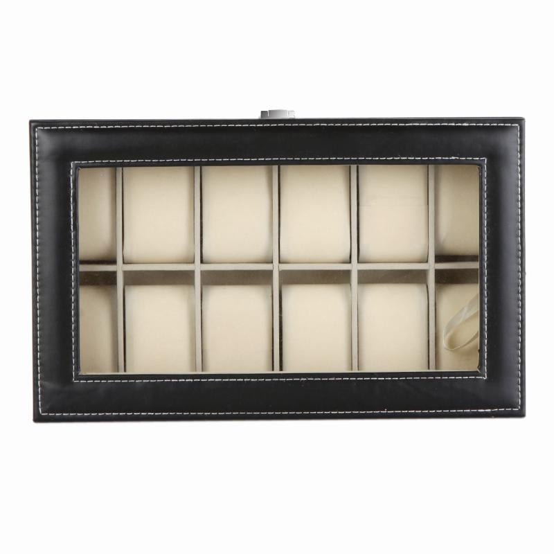 Black Leatherette Glass Top Watch Carrying Case