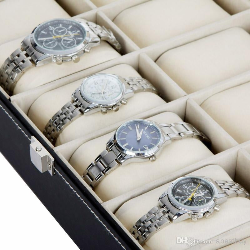 Black Leatherette Glass Top Watch Carrying Case