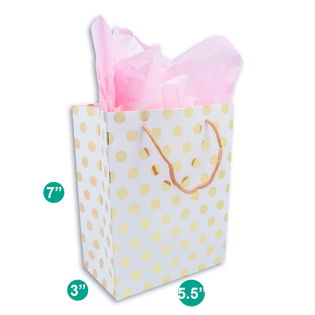 White and Gold Polka Dot Gift Bags (12-Pack)