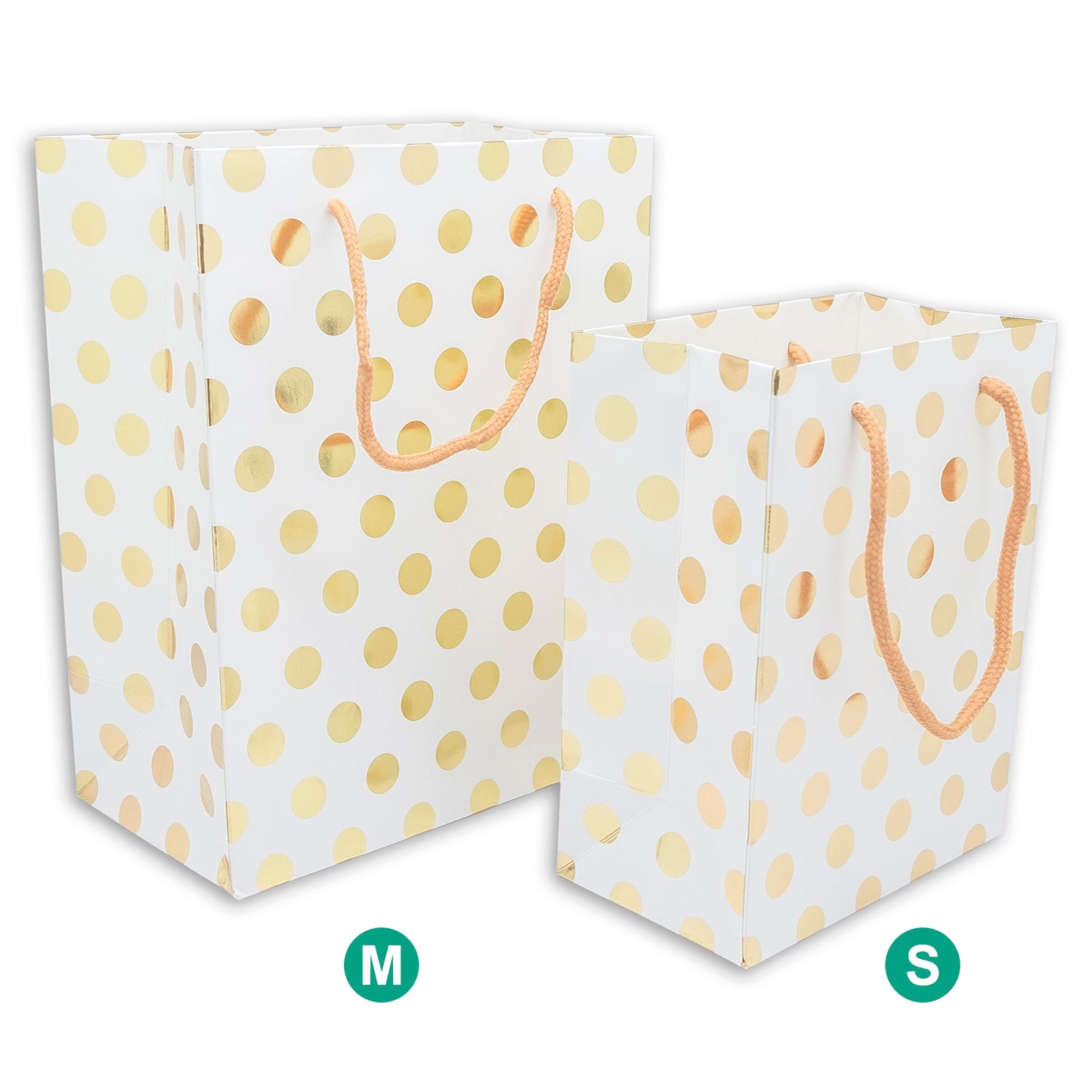 White and Gold Polka Dot Gift Bags (12-Pack)
