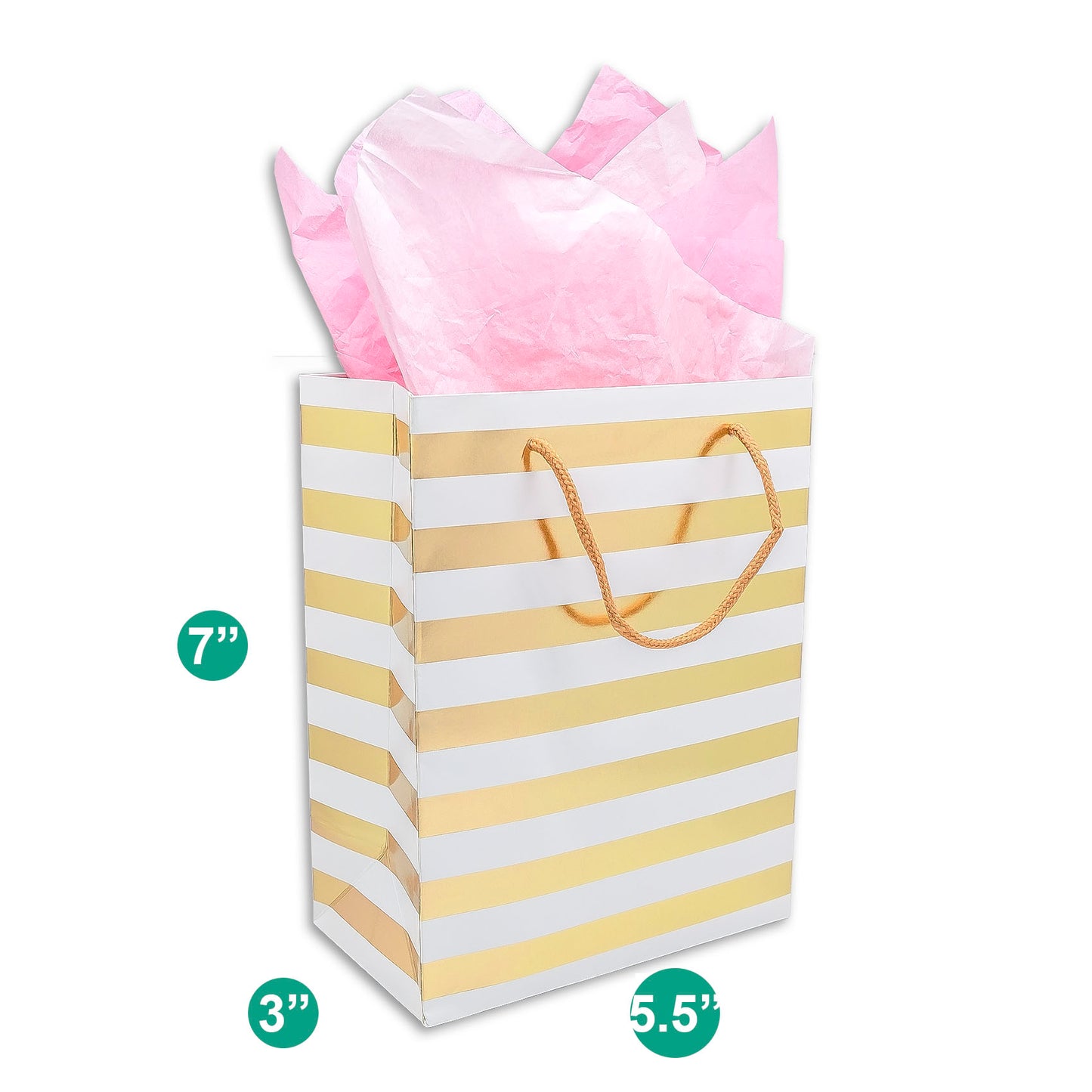 White and Gold Striped Gift Bags (12-Pack)