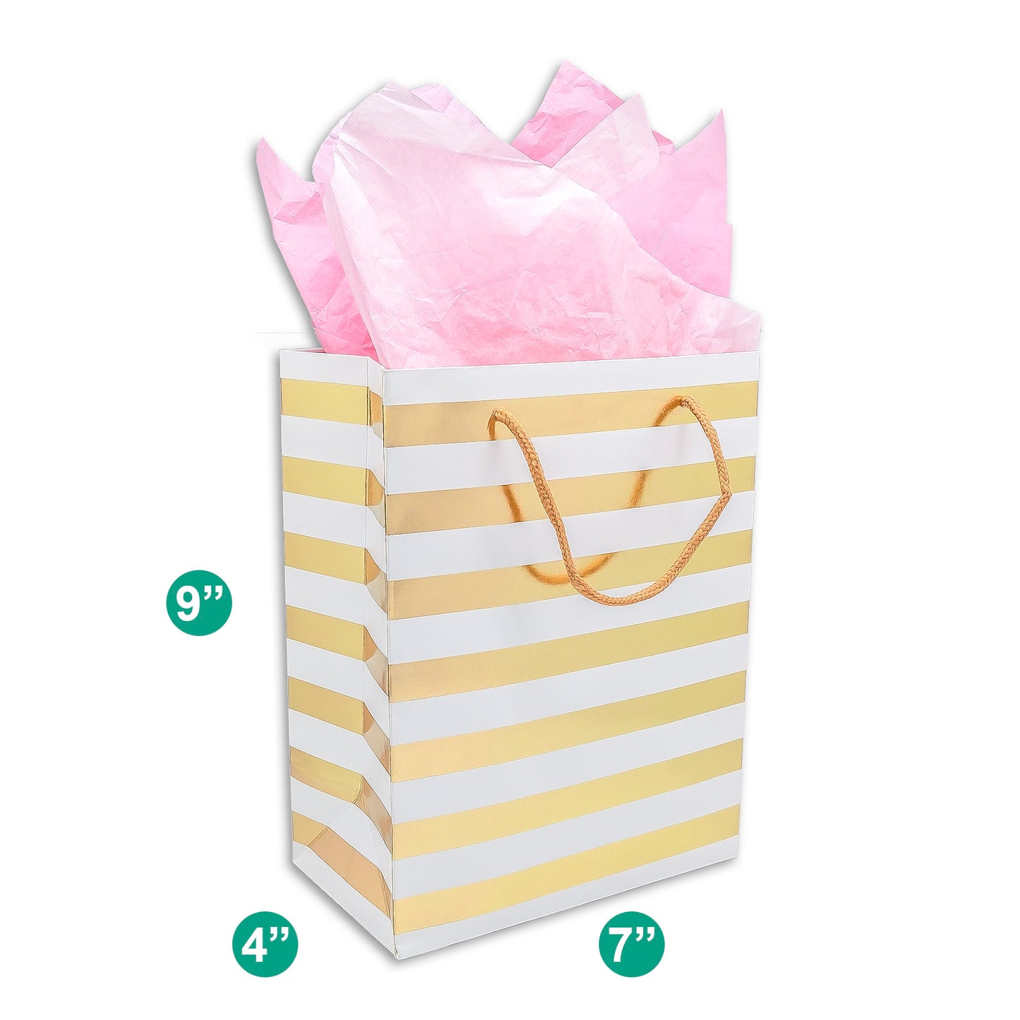 White and Gold Striped Gift Bags (12-Pack)