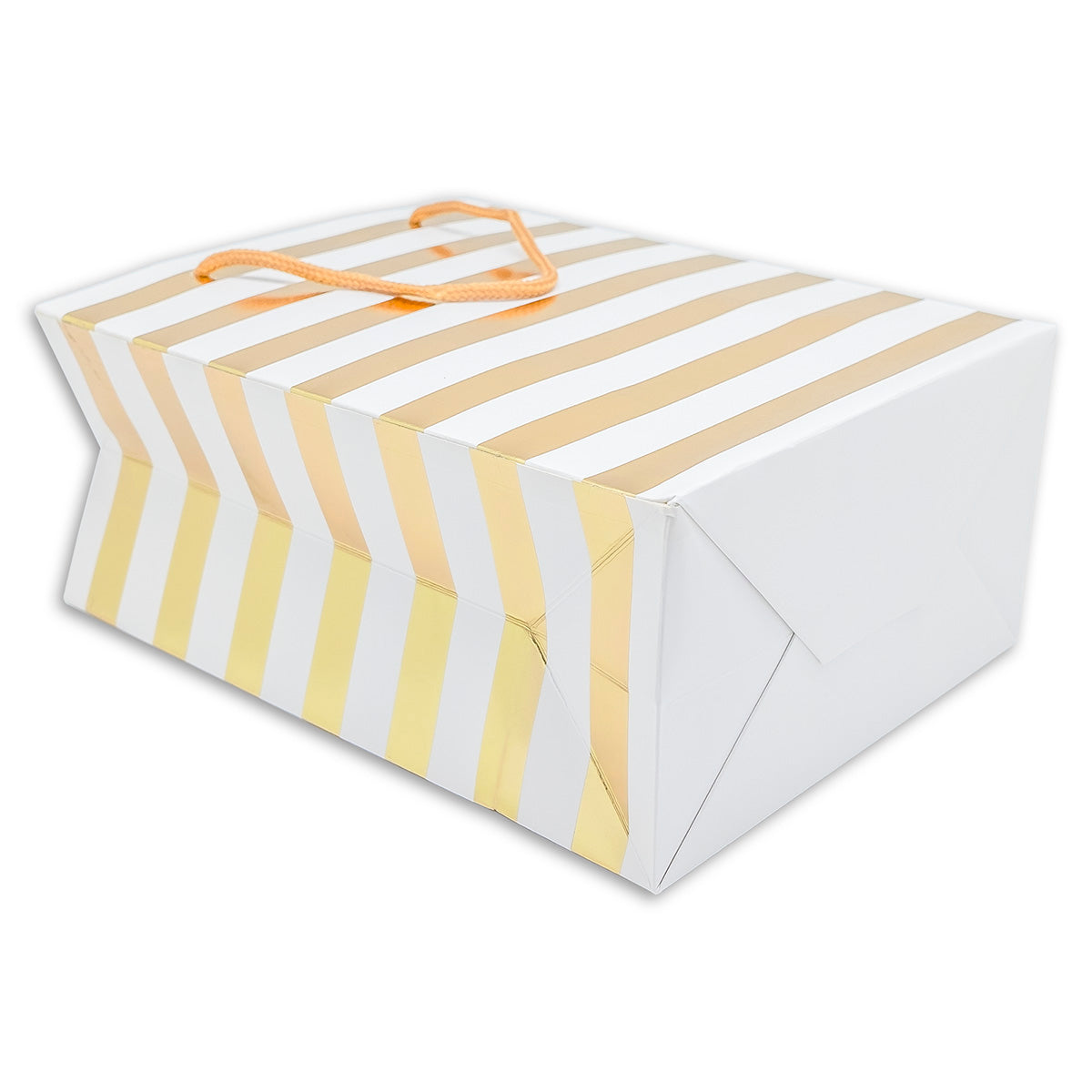 White and Gold Striped Gift Bags (12-Pack)