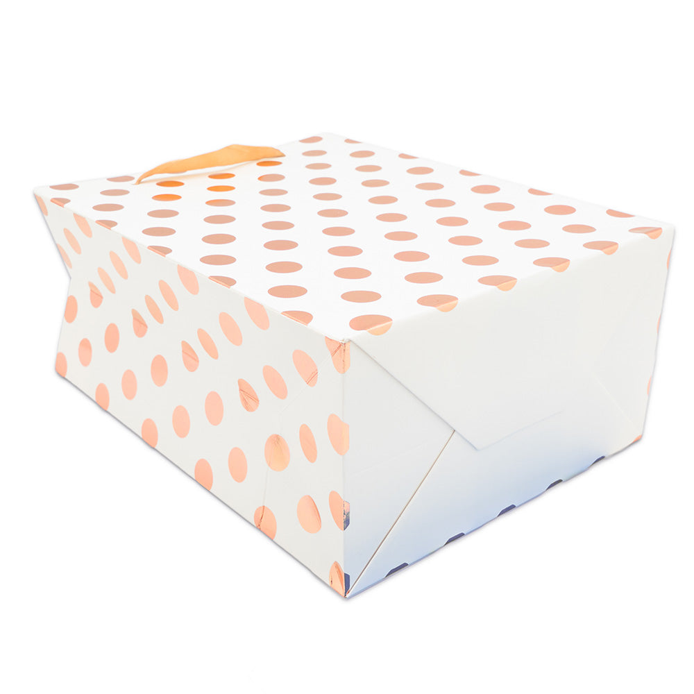 White and Rose Gold Polka Dot Gift Bags (12-Pack)