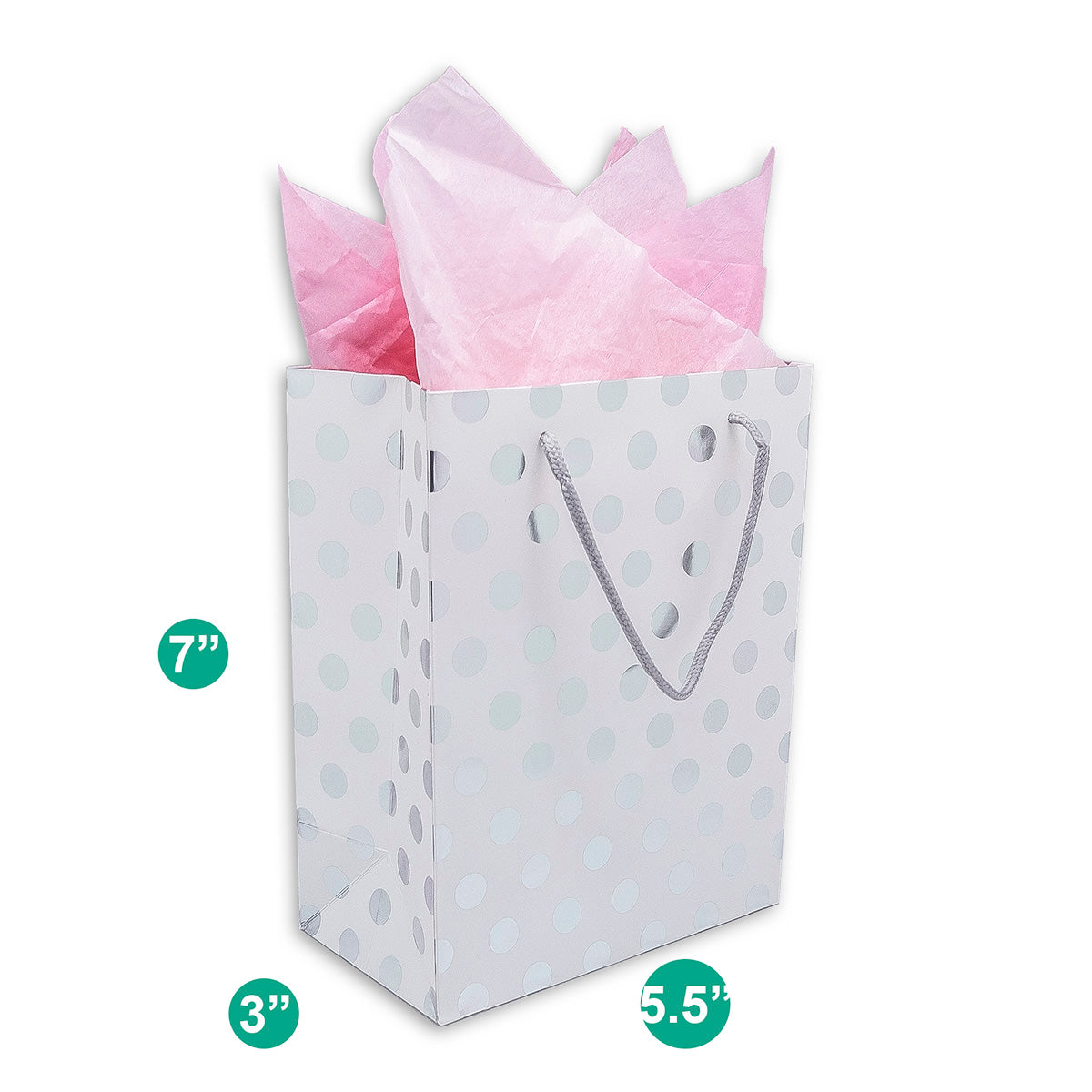 White and Silver Polka Dot Gift Bags (12-Pack)