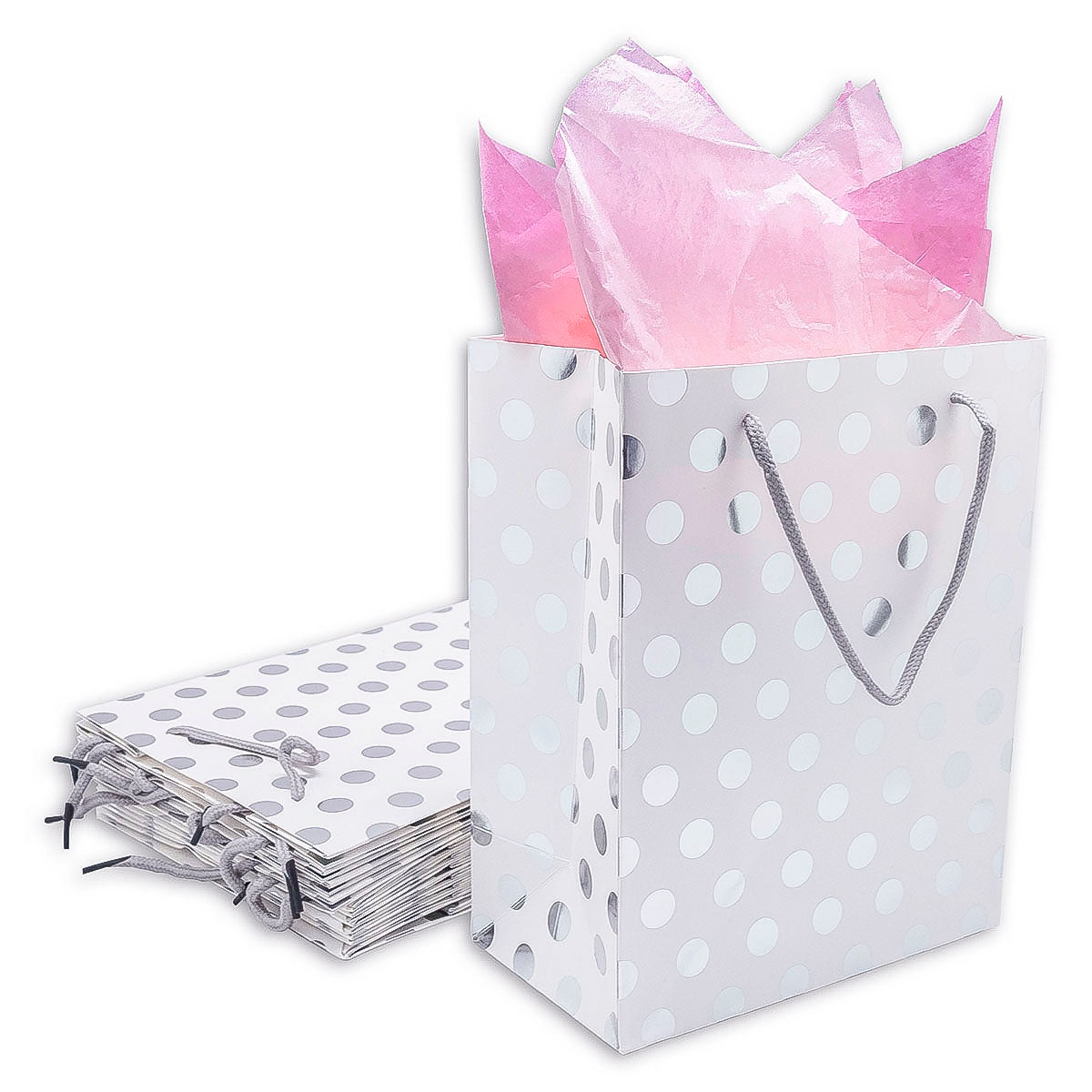 White and Silver Polka Dot Gift Bags
