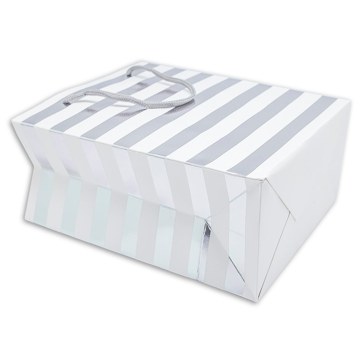 White and Silver Striped Gift Bags (12-Pack)