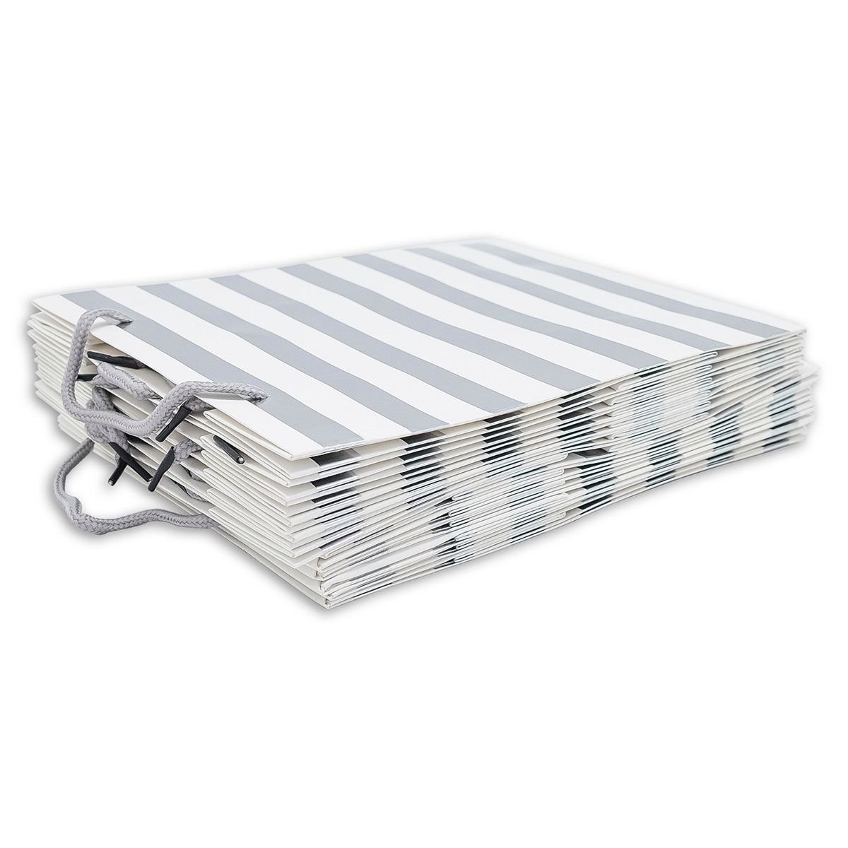 White and Silver Striped Gift Bags (12-Pack)