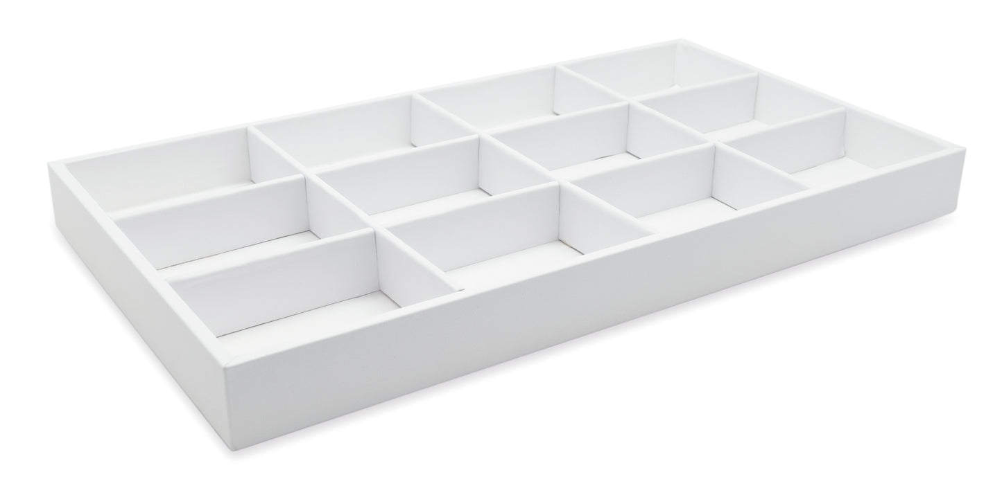 White Leatherette 12 Compartment Stackable Jewelry Tray