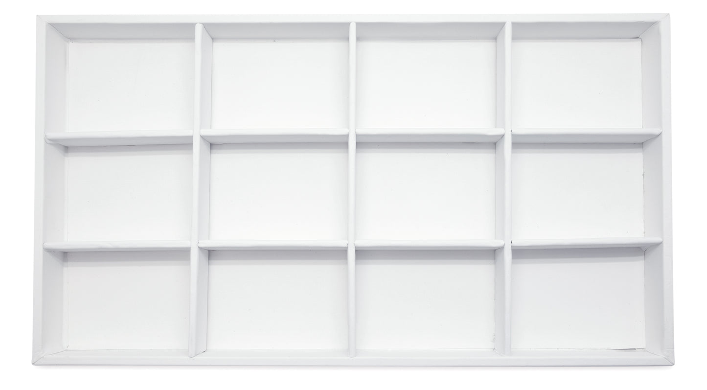White Leatherette 12 Compartment Stackable Jewelry Tray