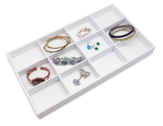White Leatherette 12 Compartment Stackable Jewelry Tray