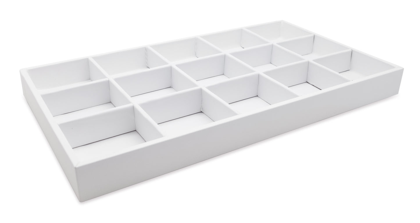 White Leatherette 15 Compartment Stackable Jewelry Tray