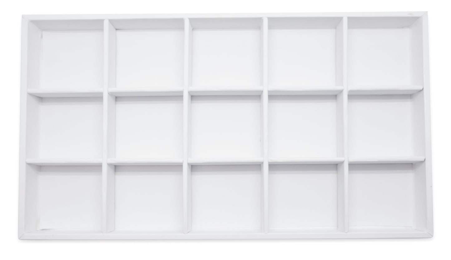 White Leatherette 15 Compartment Stackable Jewelry Tray