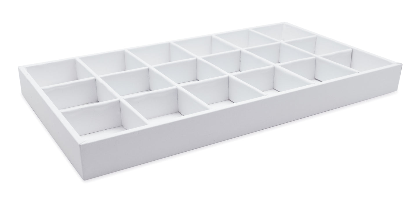 White Leatherette 18 Compartment Stackable Jewelry Tray