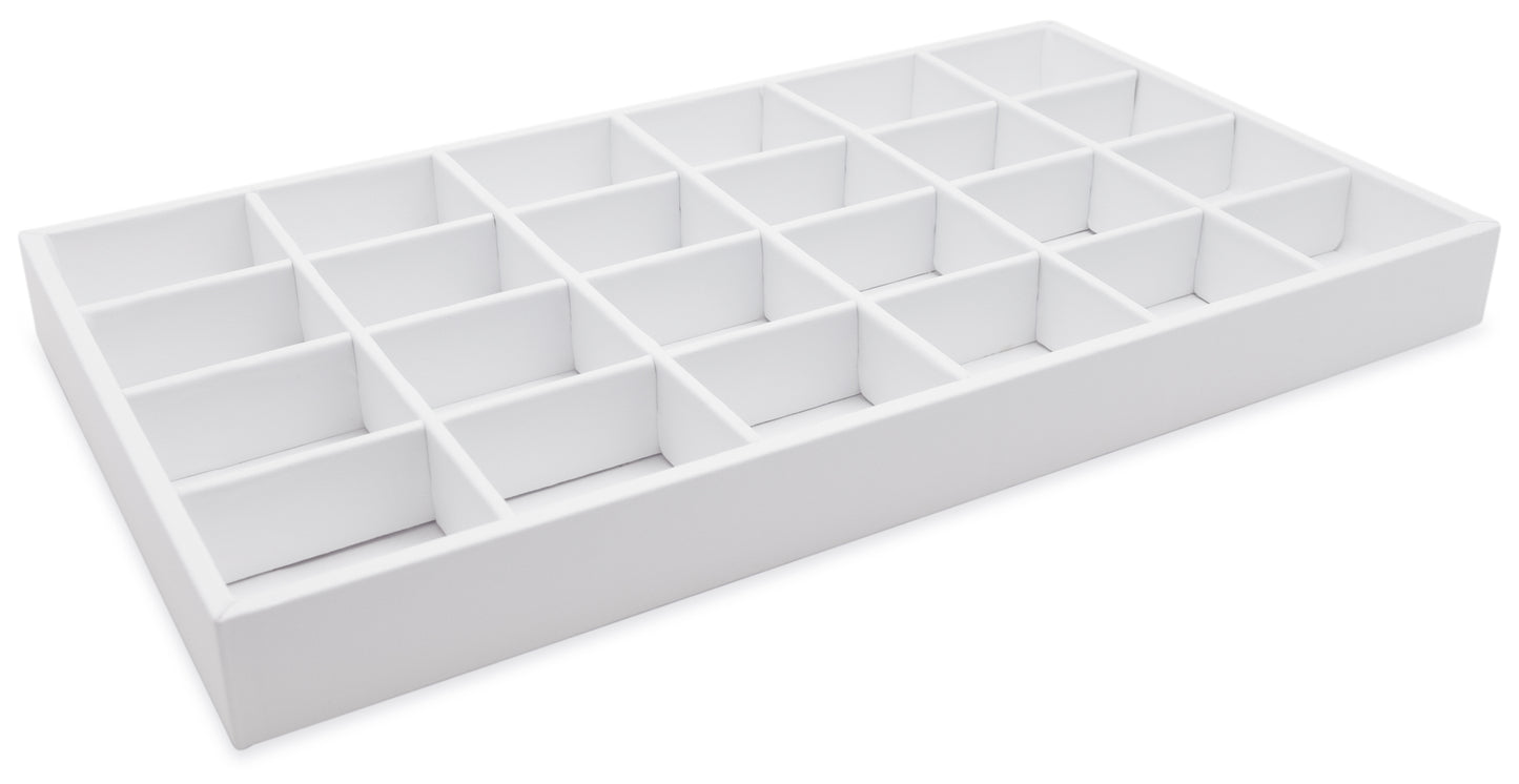 White Leatherette 24 Compartment Stackable Jewelry Tray