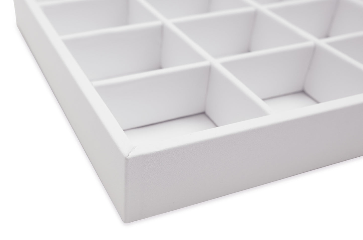 White Leatherette 24 Compartment Stackable Jewelry Tray