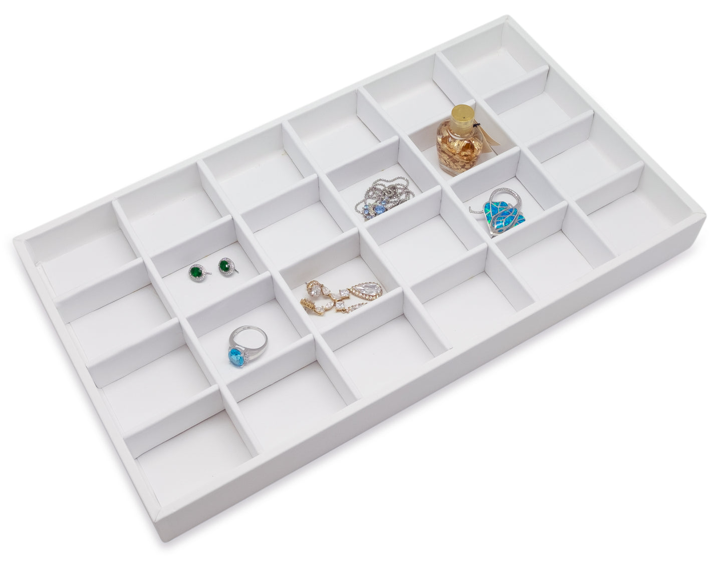 White Leatherette 24 Compartment Stackable Jewelry Tray