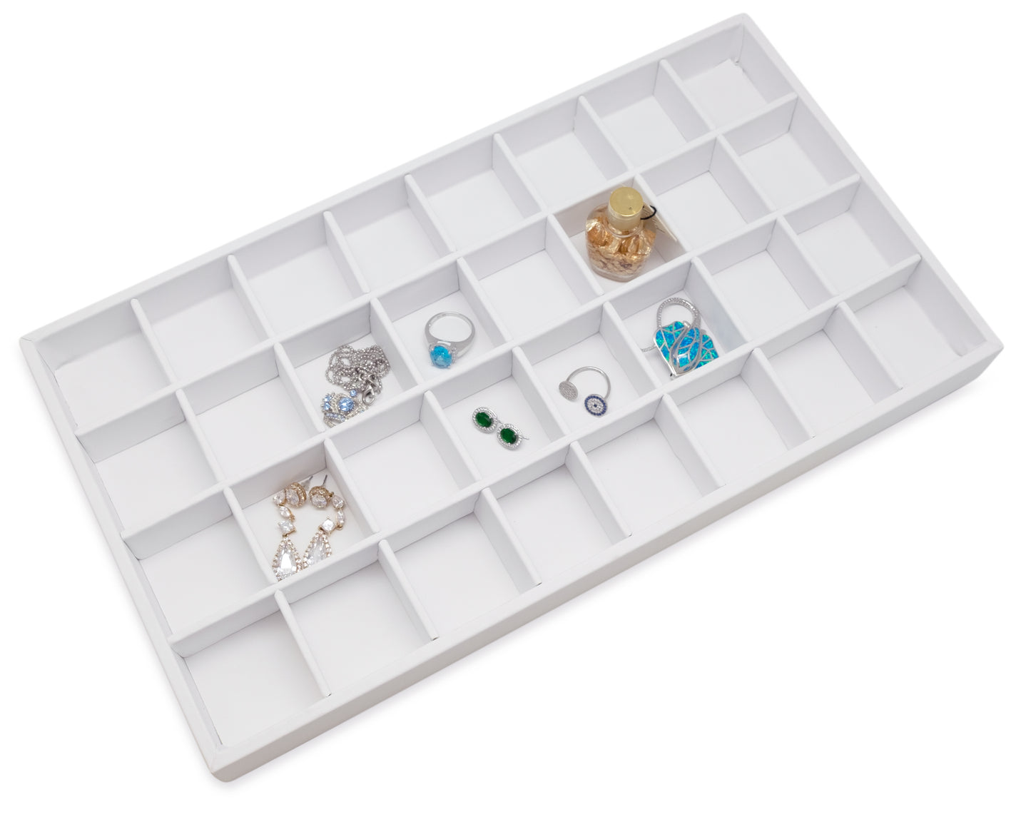White Leatherette 32 Compartment Stackable Jewelry Tray
