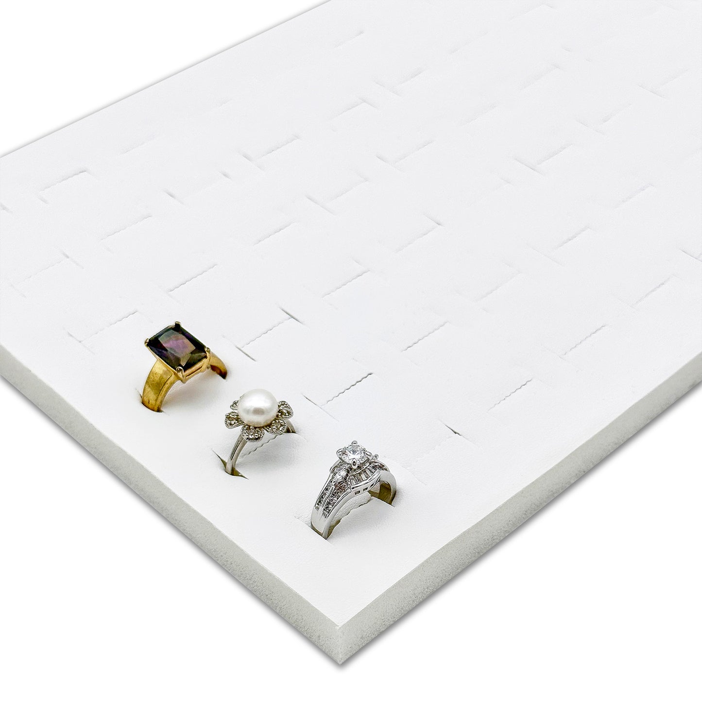 White Leatherette Foam for 72 Ring Standard Jewelry Tray Insert