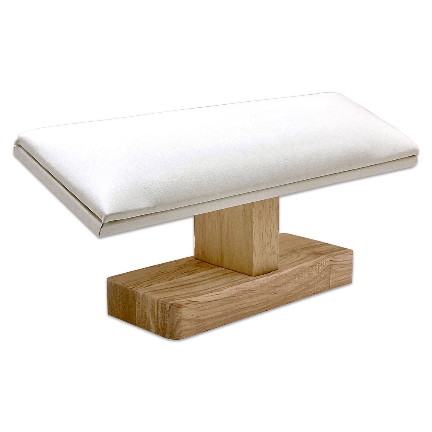 White Leatherette Wood Single Row Round T-Bar Jewelry Display
