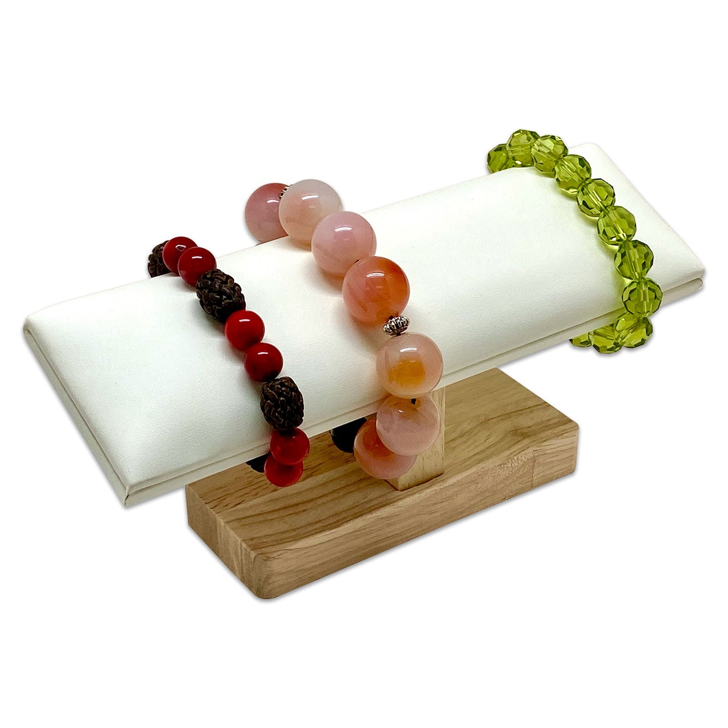 White Leatherette Wood Single Row Round T-Bar Jewelry Display