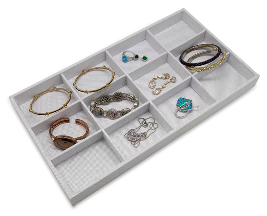 White Linen 12 Compartment Stackable Jewelry Tray