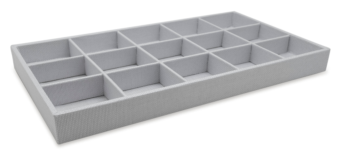 White Linen 15 Compartment Stackable Jewelry Tray