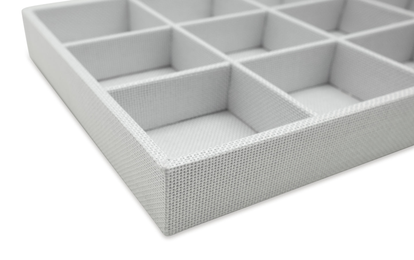 White Linen 15 Compartment Stackable Jewelry Tray