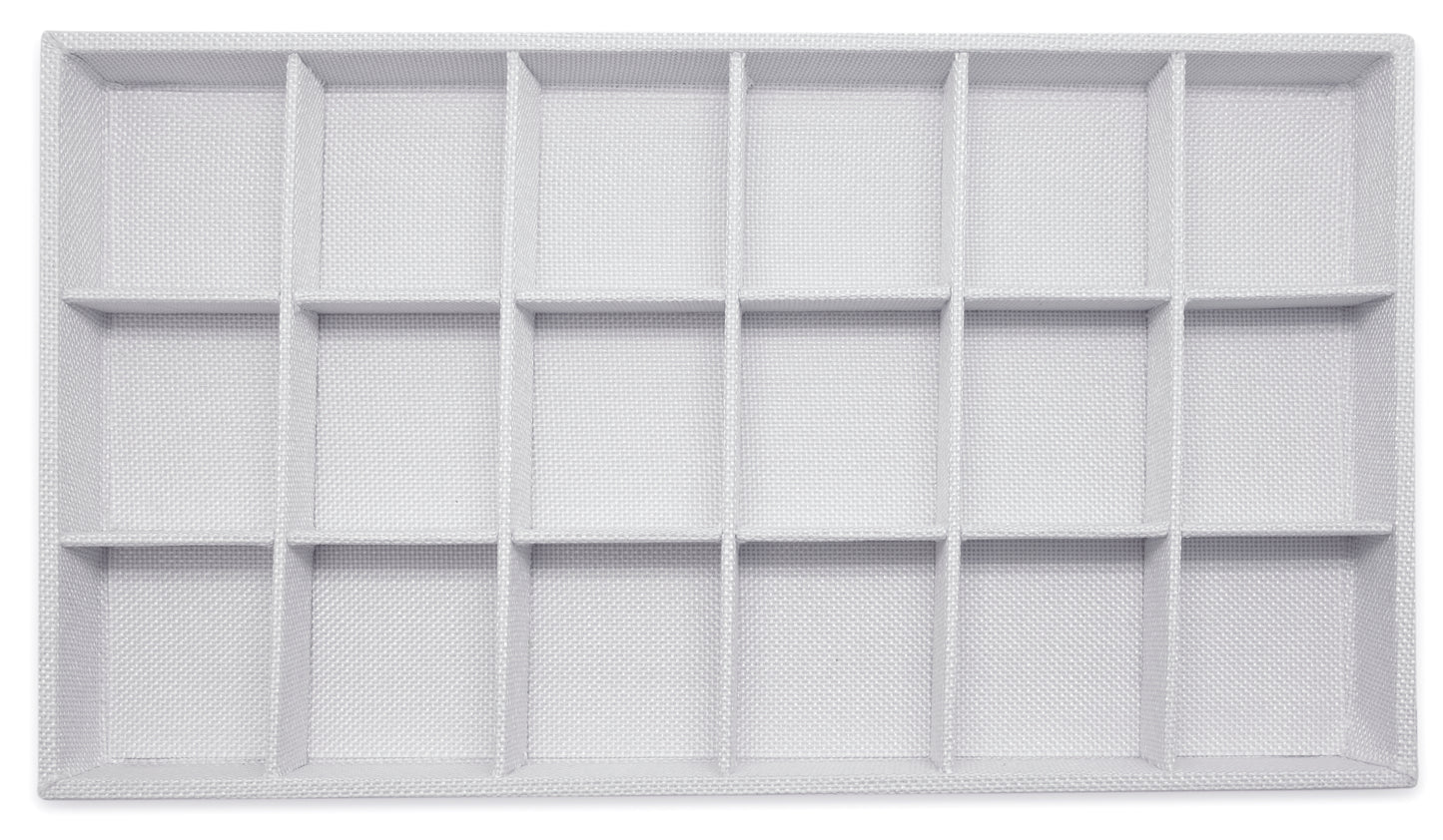 White Linen 18 Compartment Stackable Jewelry Tray
