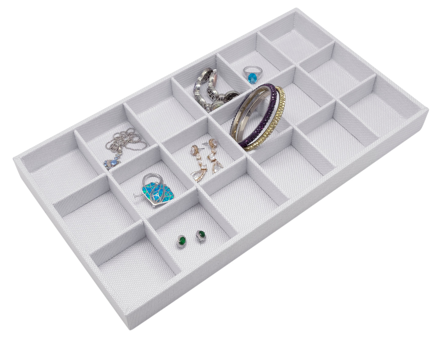 White Linen 18 Compartment Stackable Jewelry Tray