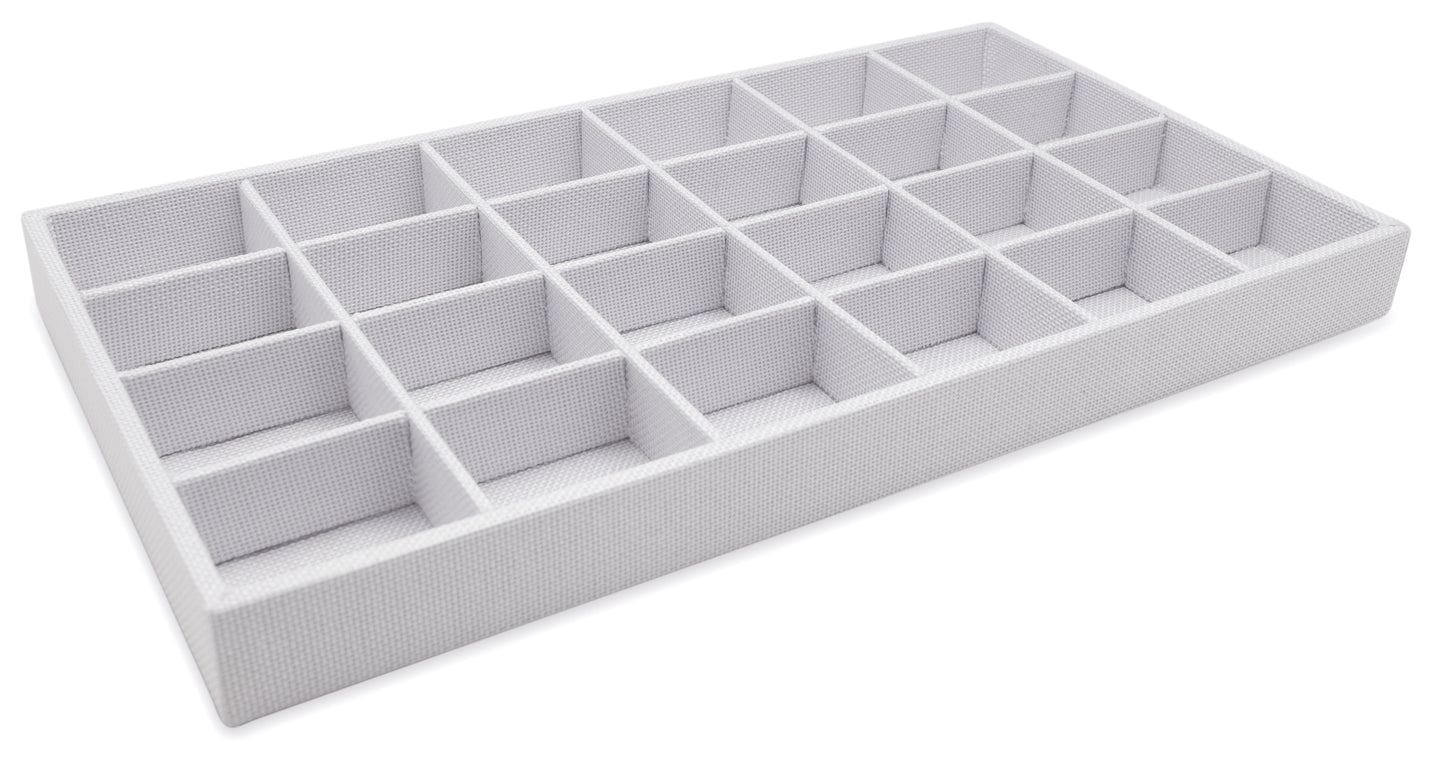 White Linen 24 Compartment Stackable Jewelry Tray