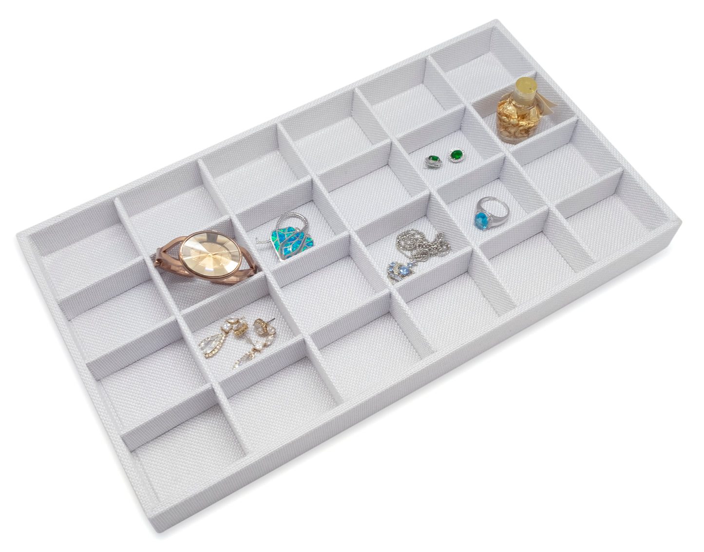 White Linen 24 Compartment Stackable Jewelry Tray
