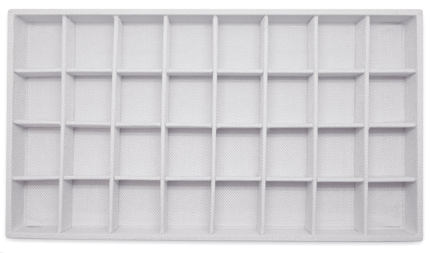 White Linen 32 Compartment Stackable Jewelry Tray