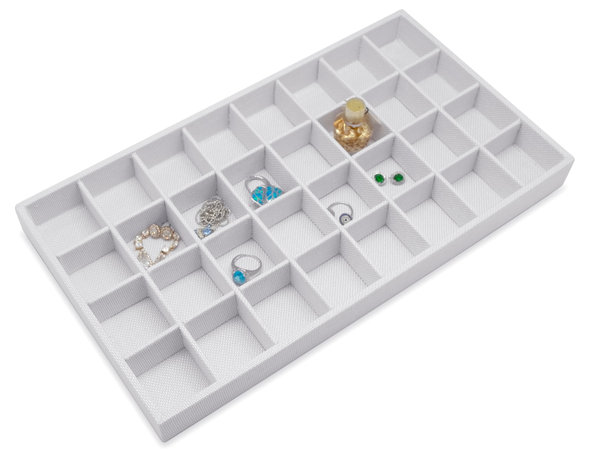 White Linen 32 Compartment Stackable Jewelry Tray