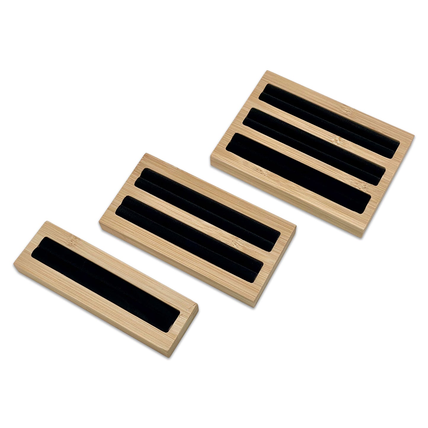 5 3/4" x 3" Wood Black Velvet 2 Row Ring Display Stand