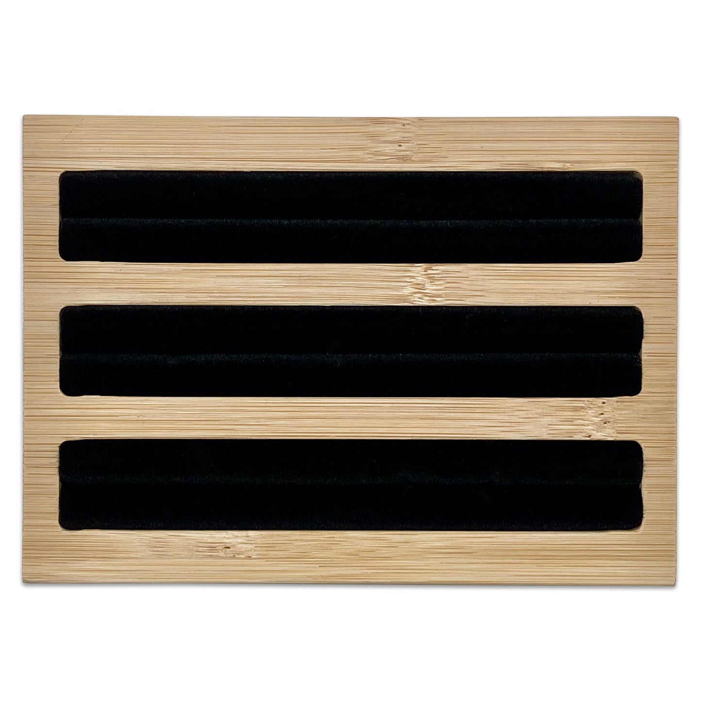 5 3/4" x 4" Wood Black Velvet 3 Row Ring Display Stand