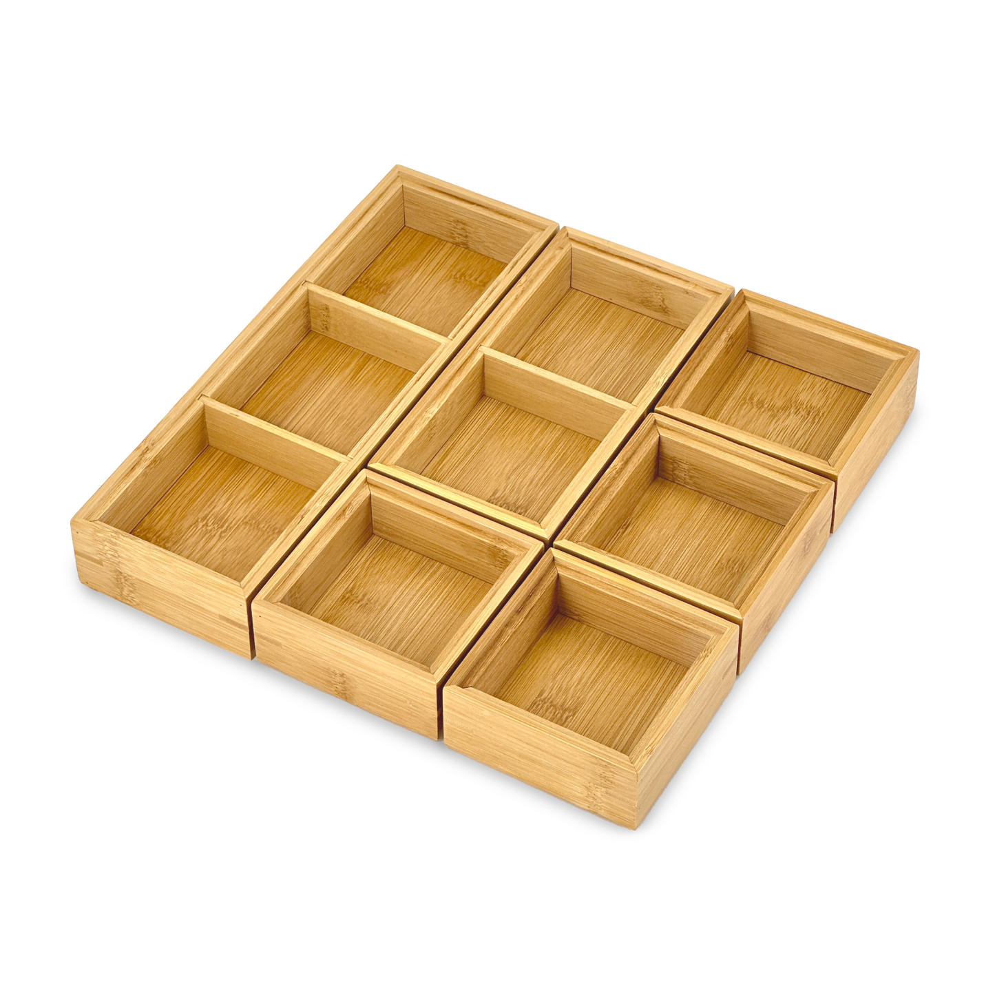 6 Piece Stackable Bamboo Compartment Jewelry Organizer Tray Set