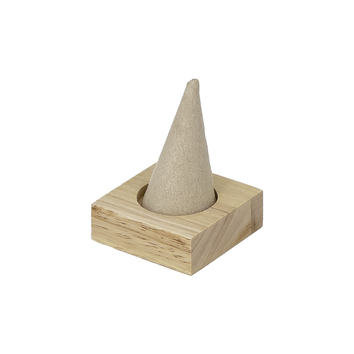 1 7/8" x 2 1/2" Beige Velvet Wood Base Single Finger Ring Display