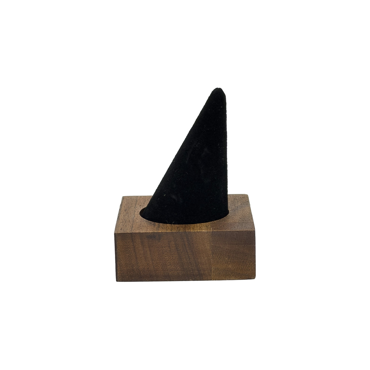 1 7/8" x 2 1/2" Black Velvet Walnut Base Single Finger Ring Display