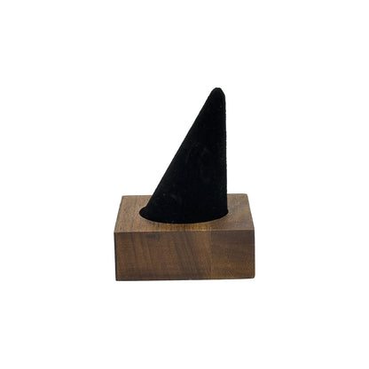 1 7/8" x 2 1/2" Black Velvet Walnut Base Single Finger Ring Display
