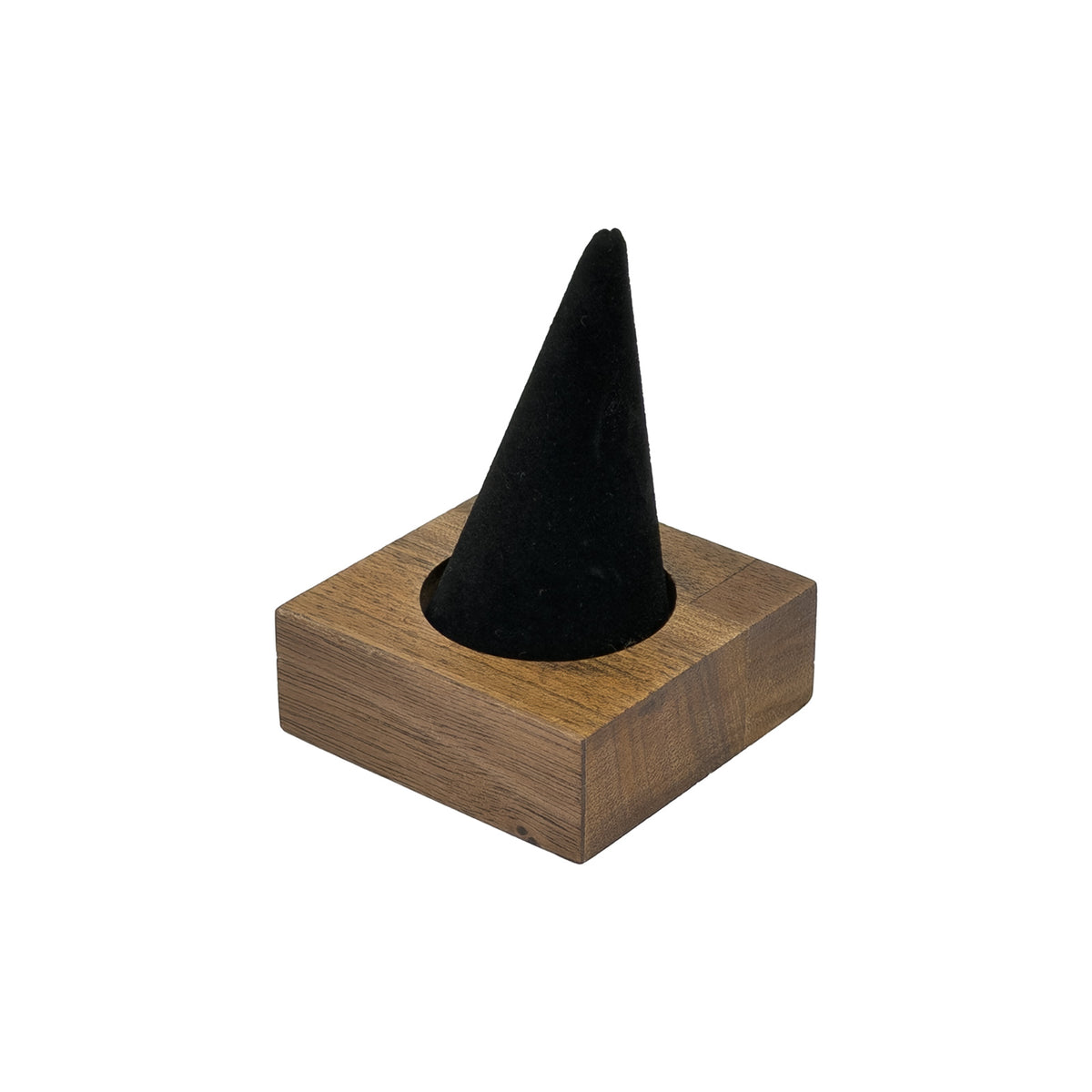 1 7/8" x 2 1/2" Black Velvet Walnut Base Single Finger Ring Display